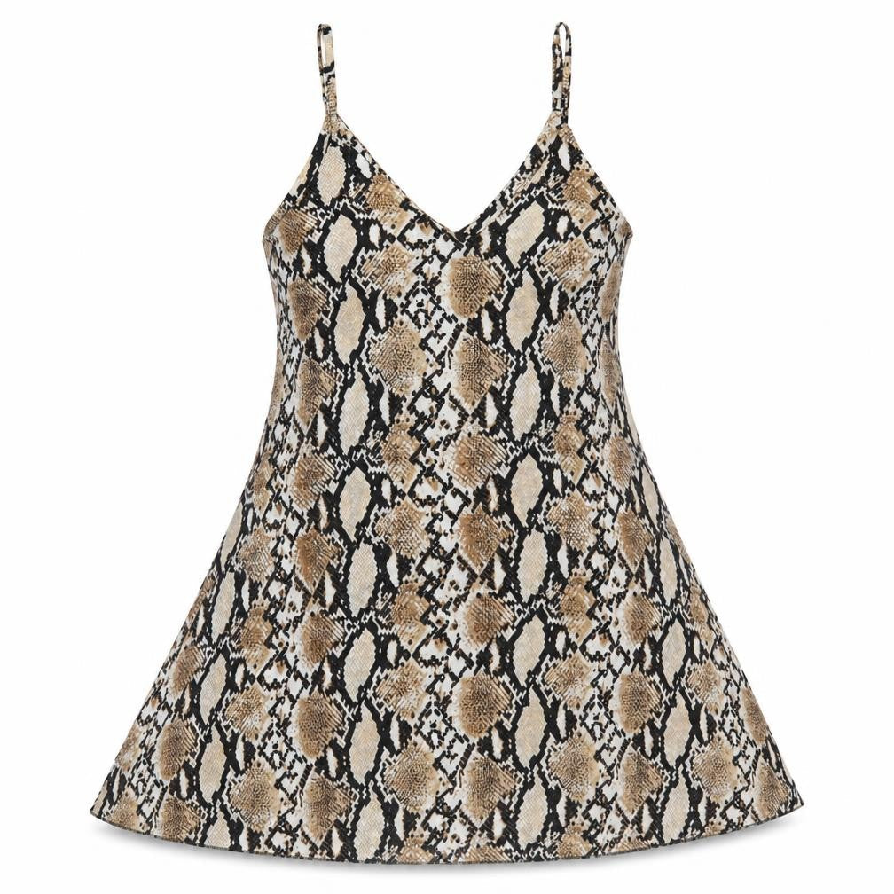 SheIn Womens Brown Animal Print Polyester Mini Size S V-Neck Pullover - Snake Skin Pattern