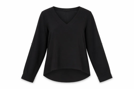 Atmosphere Womens Black Polyester Basic Blouse Size 8 V-Neck
