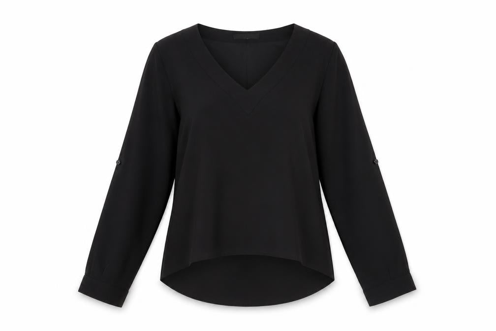 Atmosphere Womens Black Polyester Basic Blouse Size 8 V-Neck