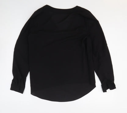Atmosphere Womens Black Polyester Basic Blouse Size 8 V-Neck