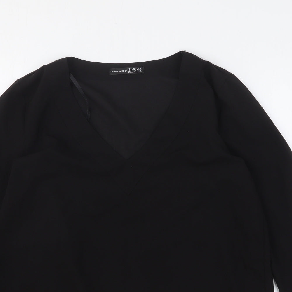 Atmosphere Womens Black Polyester Basic Blouse Size 8 V-Neck