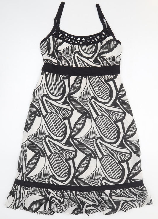 Vanilla Sands Womens Black Geometric 100% Cotton Tank Dress Size 10 Off the Shoulder Pullover
