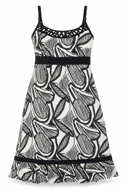Vanilla Sands Womens Black Geometric 100% Cotton Tank Dress Size 10 Off the Shoulder Pullover
