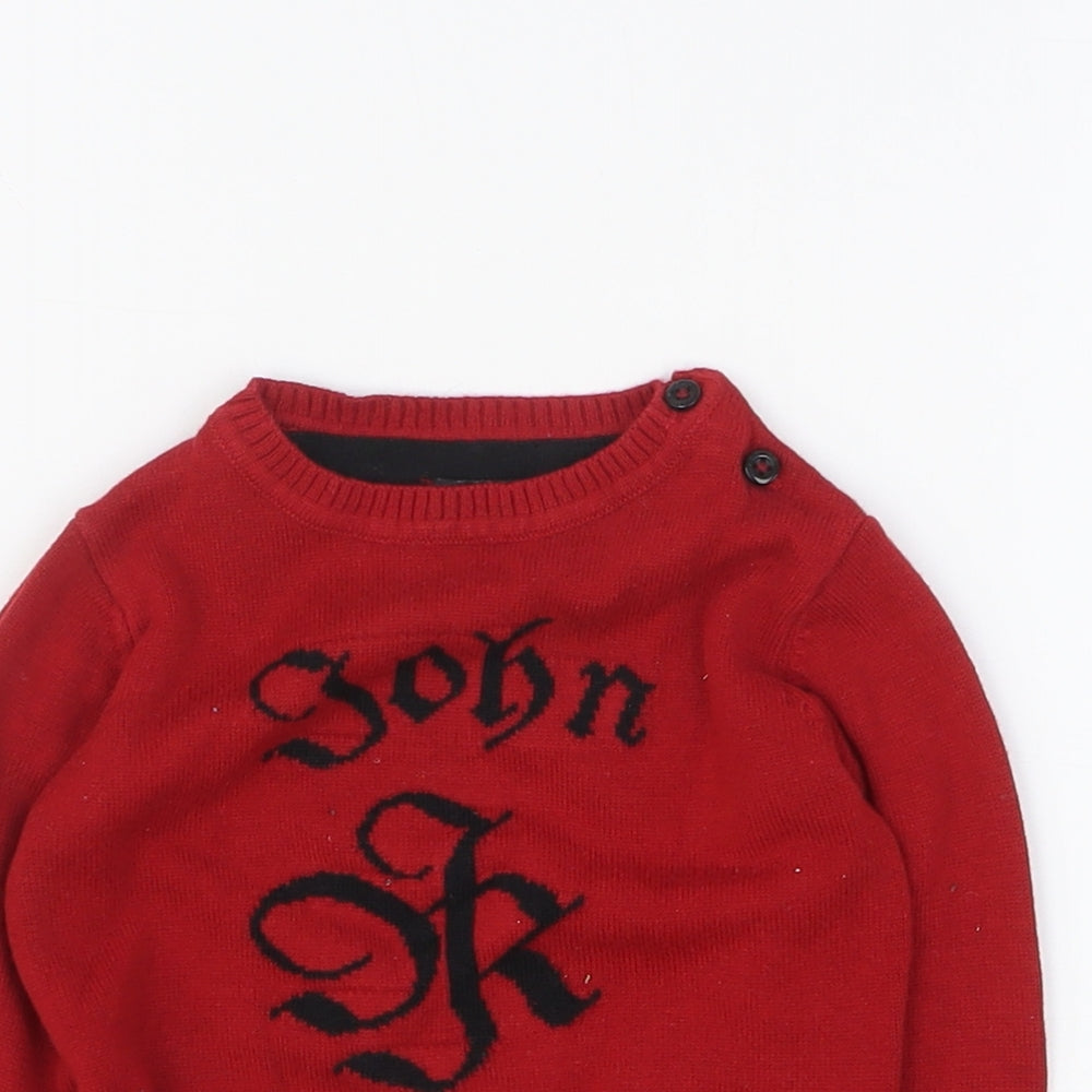 John Richmond Boys Red Cotton Basic T-Shirt Size 9-12 Months Crew Neck Pullover