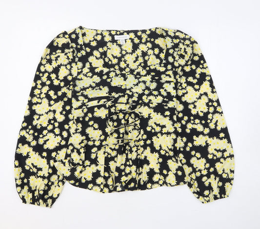 Topshop Womens Yellow Floral Polyester Basic Blouse Size 10 Square Neck