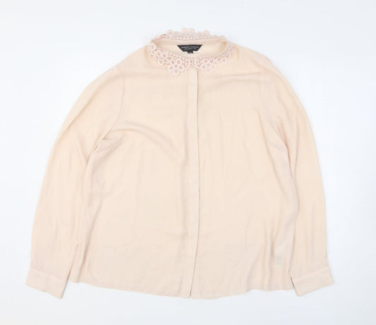 Dorothy Perkins Womens Pink Floral Polyester Basic Button-Up Size 16 Collared