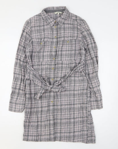 Next Womens Grey Plaid Cotton Shirt Dress Size 10 Collared Button