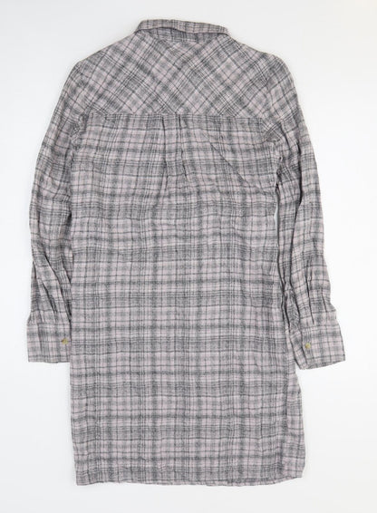 Next Womens Grey Plaid Cotton Shirt Dress Size 10 Collared Button