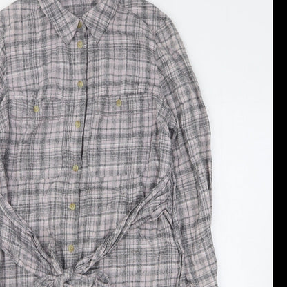 Next Womens Grey Plaid Cotton Shirt Dress Size 10 Collared Button