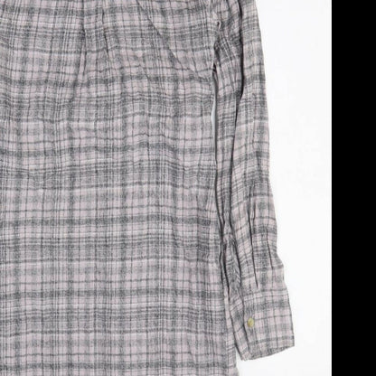 Next Womens Grey Plaid Cotton Shirt Dress Size 10 Collared Button
