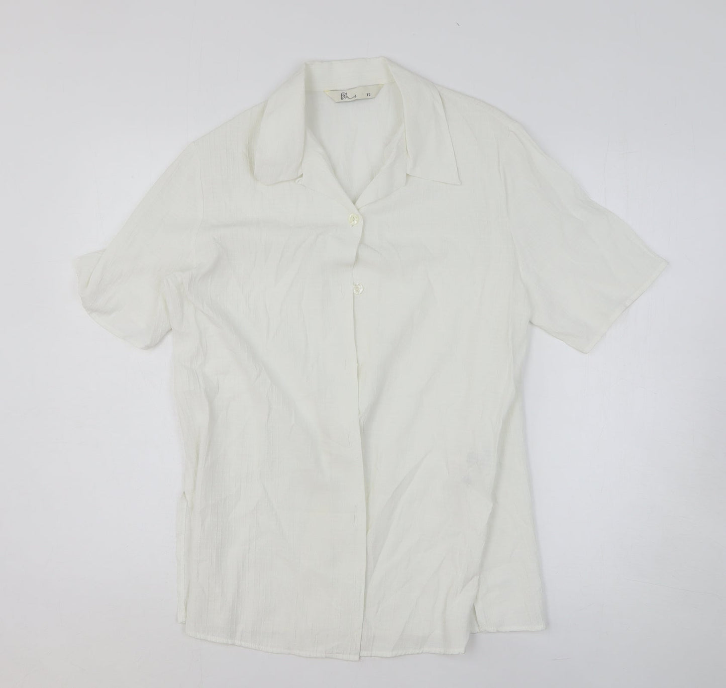 BHS Womens White Polyester Basic Button-Up Size 12 Collared