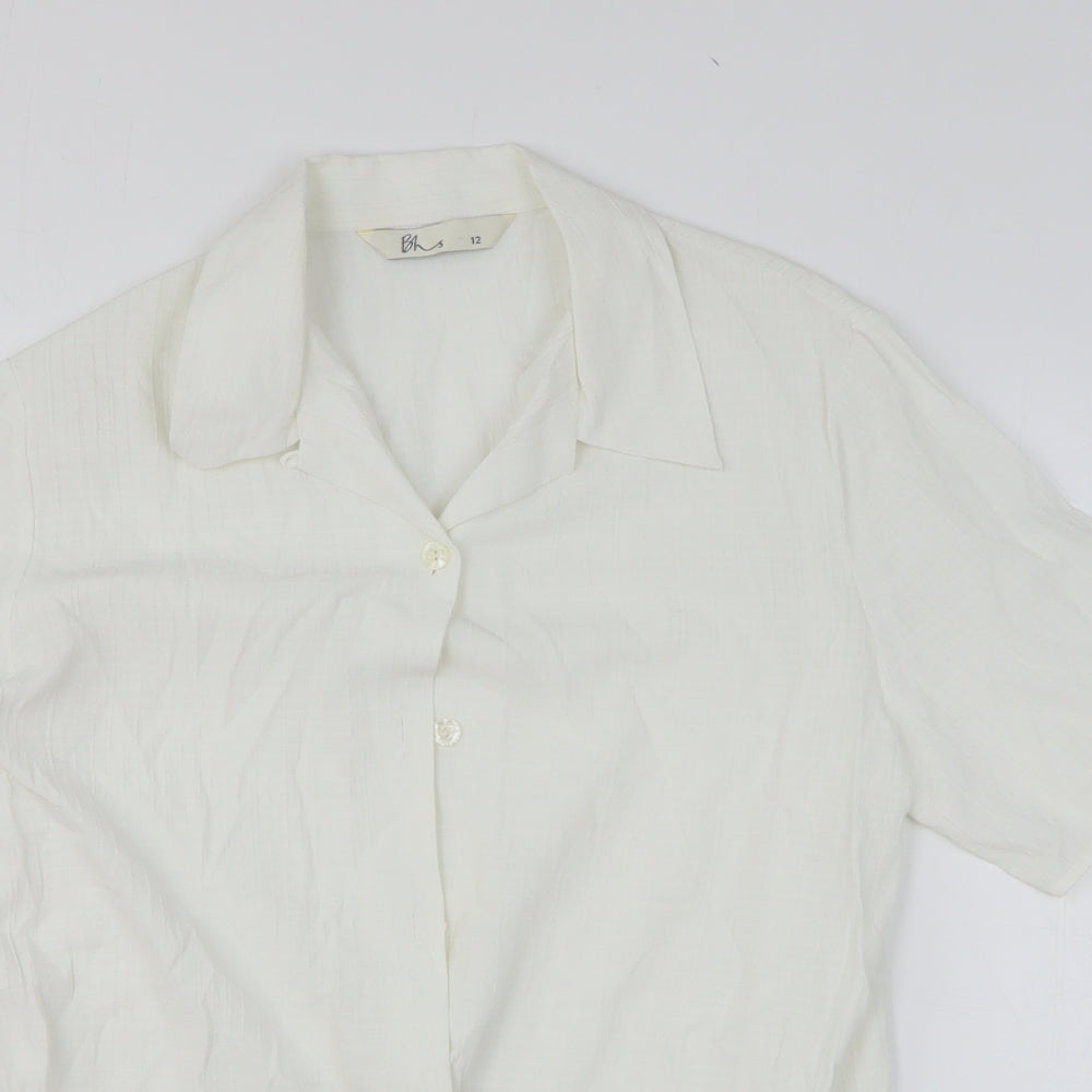 BHS Womens White Polyester Basic Button-Up Size 12 Collared