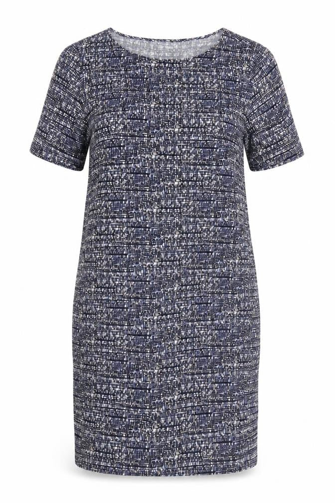 John Lewis Womens Blue Geometric Viscose T-Shirt Dress Size L Round Neck Pullover