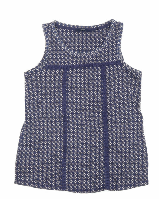 NEXT Womens Blue Geometric Polyester Basic Tank Size 10 Scoop Neck