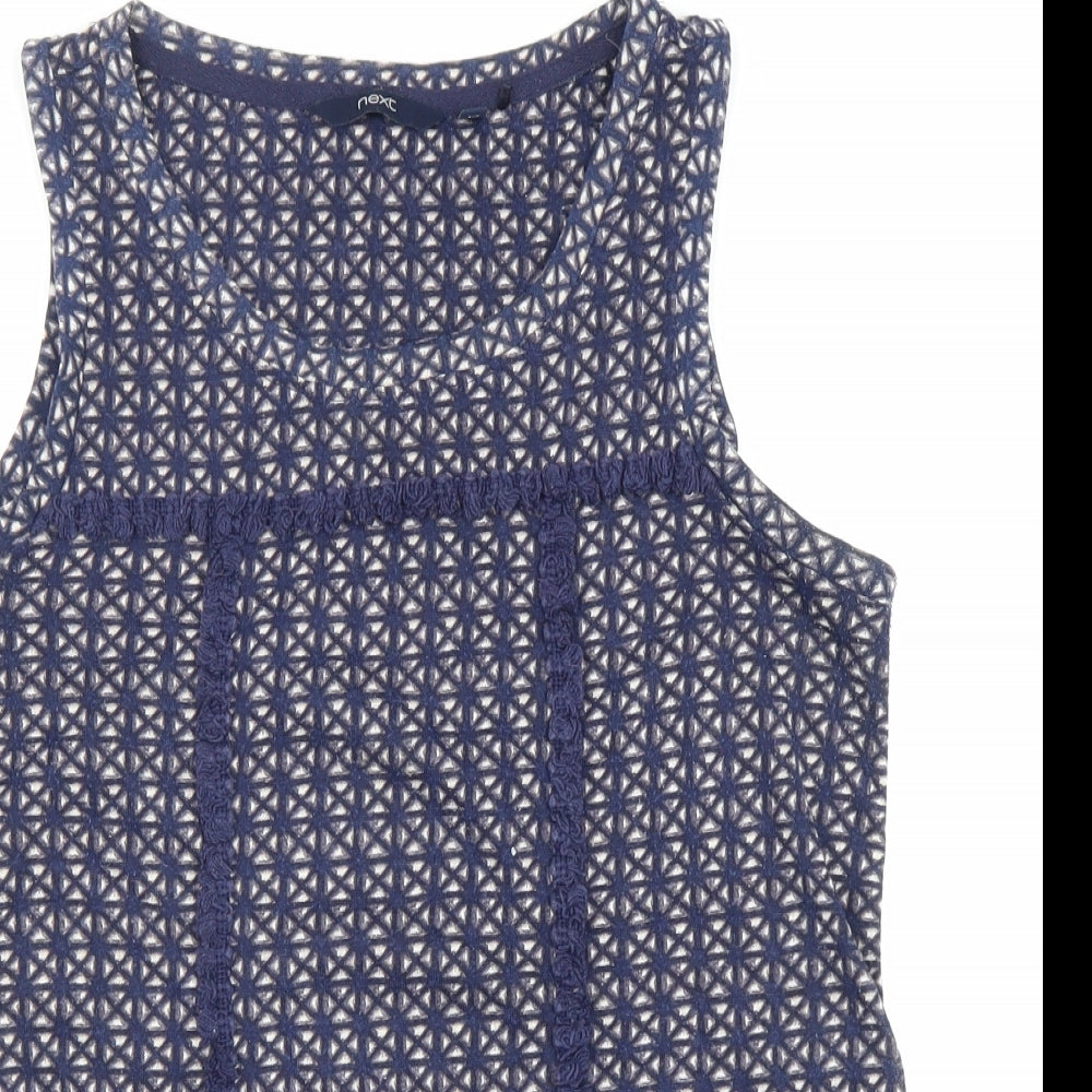 NEXT Womens Blue Geometric Polyester Basic Tank Size 10 Scoop Neck