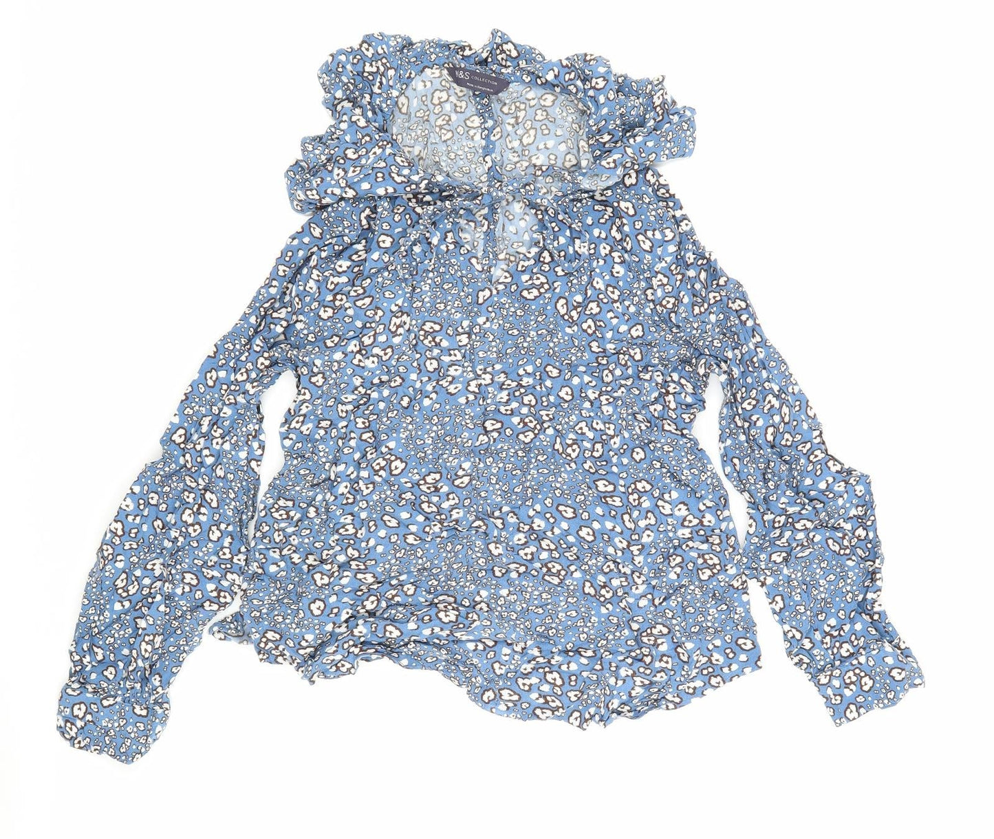 Marks and Spencer Womens Blue Floral Viscose Basic Blouse Size 8 Round Neck - Flowers