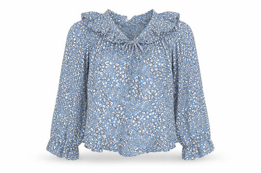 Marks and Spencer Womens Blue Floral Viscose Basic Blouse Size 8 Round Neck - Flowers