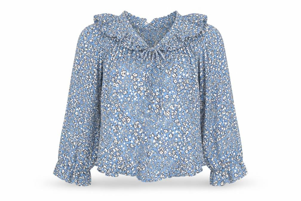 Marks & Spencer Womens Blue Floral Viscose Basic Blouse Size 8 Round Neck - Flowers