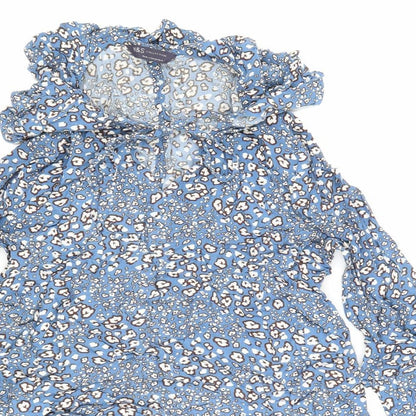 Marks & Spencer Womens Blue Floral Viscose Basic Blouse Size 8 Round Neck - Flowers