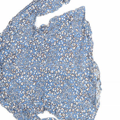 Marks & Spencer Womens Blue Floral Viscose Basic Blouse Size 8 Round Neck - Flowers