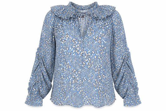 Marks and Spencer Womens Blue Floral Viscose Jersey Blouse Size 8 Round Neck - Flowers