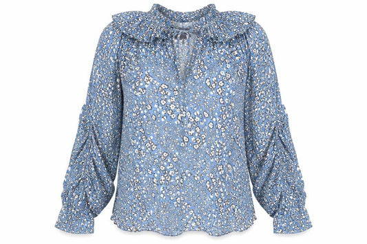 Marks and Spencer Womens Blue Floral Viscose Jersey Blouse Size 8 Round Neck - Flowers