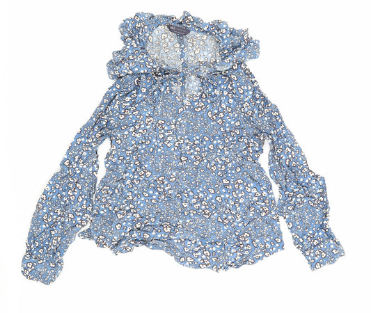 Marks and Spencer Womens Blue Floral Viscose Jersey Blouse Size 8 Cowl Neck - Flowers