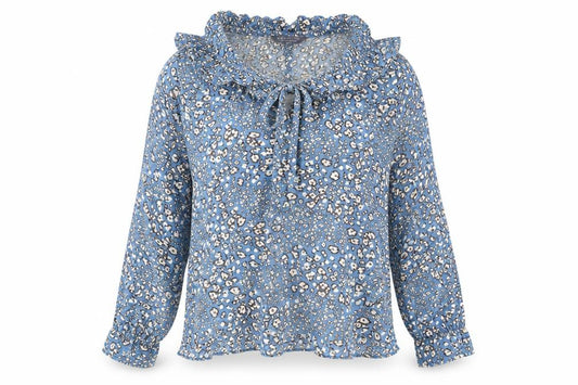 Marks and Spencer Womens Blue Floral Viscose Jersey Blouse Size 8 Cowl Neck - Flowers