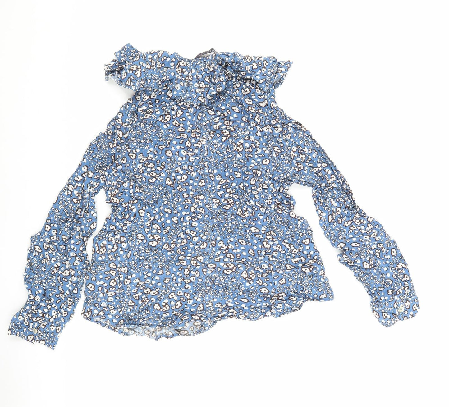Marks and Spencer Womens Blue Floral Viscose Jersey Blouse Size 8 Cowl Neck - Flowers