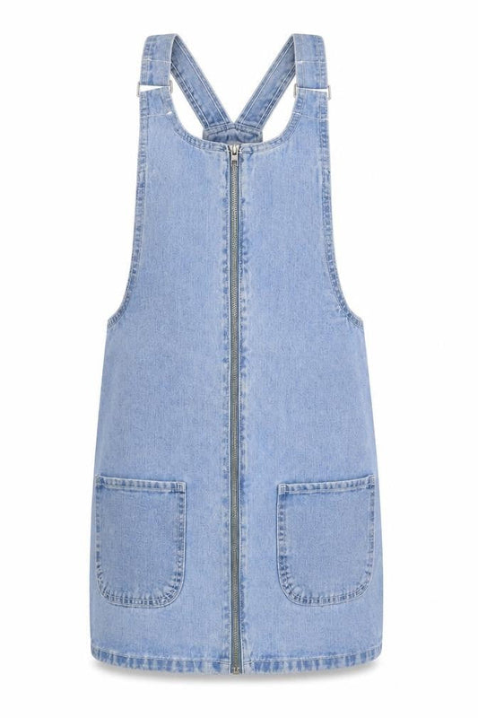 Denim & Co. Womens Blue Cotton Pinafore/Dungaree Dress Size 8 Square Neck Buckle