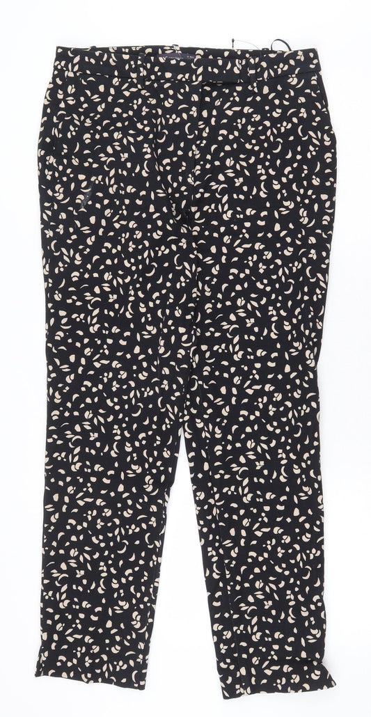 Marks and Spencer Womens Black Geometric Viscose Trousers Size 12 L27 in Regular Zip