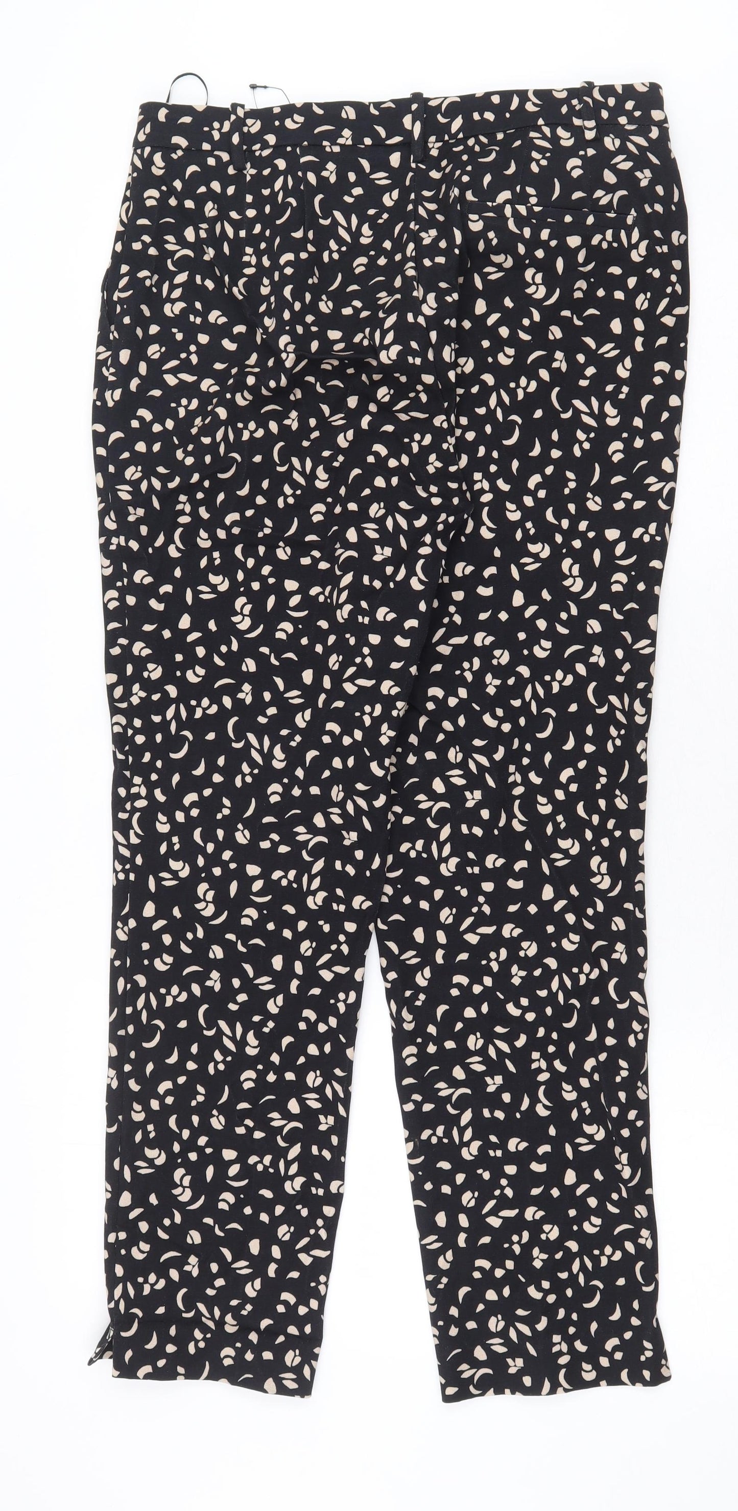 Marks and Spencer Womens Black Geometric Viscose Trousers Size 12 L27 in Regular Zip