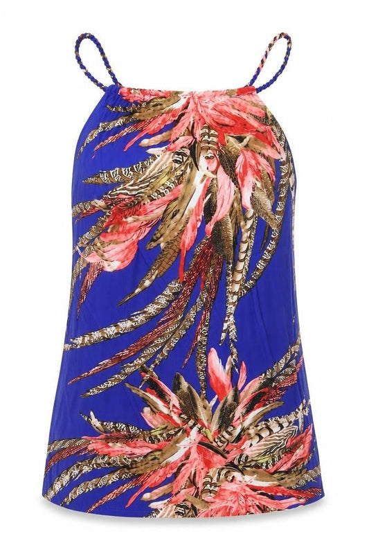 Preworn Womens Blue Geometric Polyester Camisole Tank Size L Boat Neck
