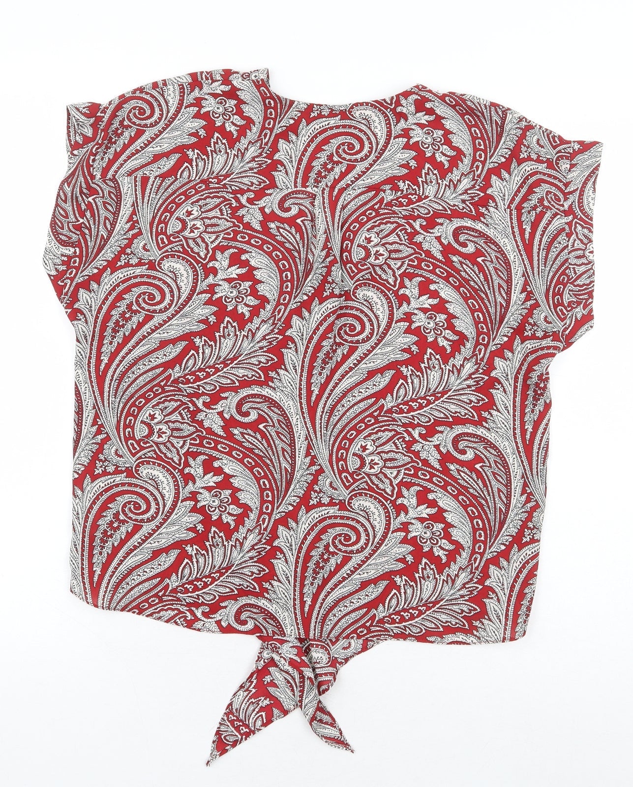 Dorothy Perkins Womens Red Paisley Polyester Basic Blouse Size 8 V-Neck - Tie Front
