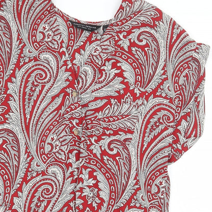 Dorothy Perkins Womens Red Paisley Polyester Basic Blouse Size 8 V-Neck - Tie Front