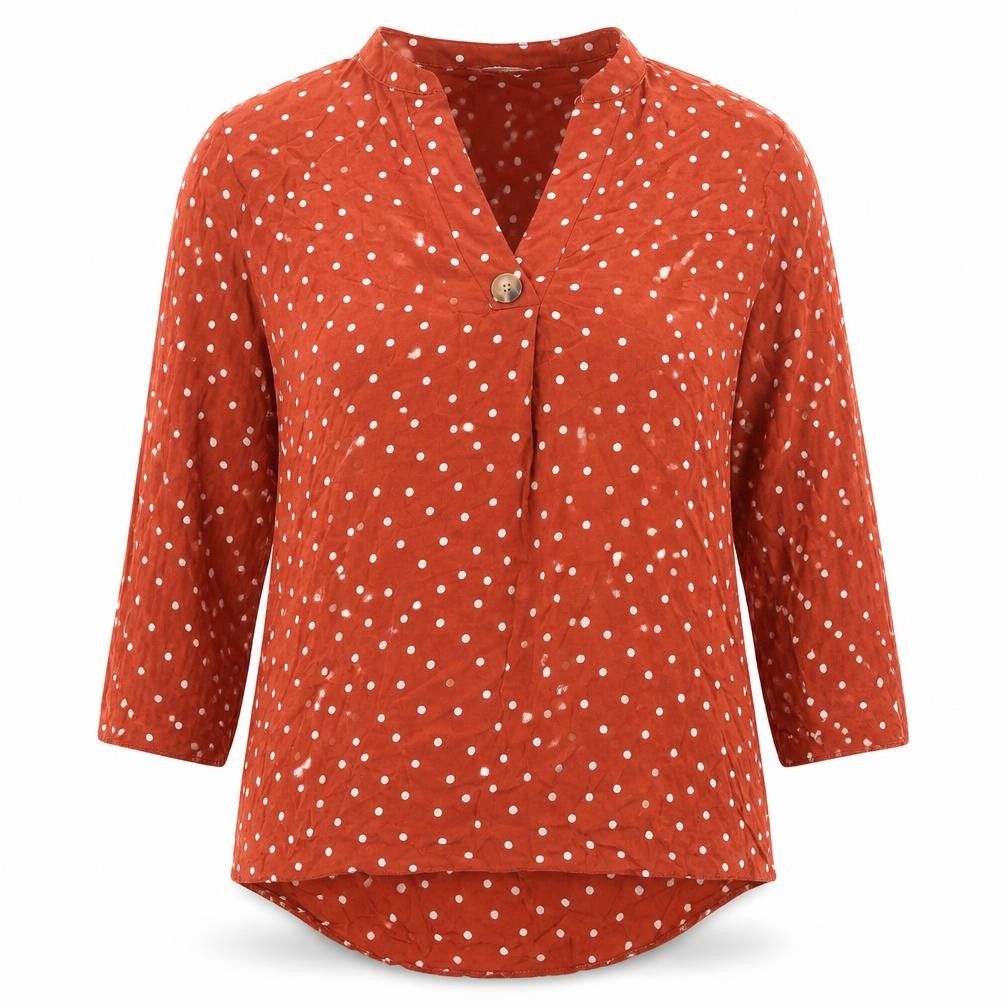 Papaya Womens Orange Polka Dot Viscose Basic Blouse Size 8 V-Neck
