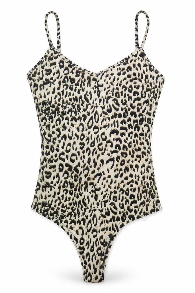 PRETTYLITTLETHING Womens Beige Animal Print Polyester Bodysuit One-Piece Size 8 Snap - Cheetah Print