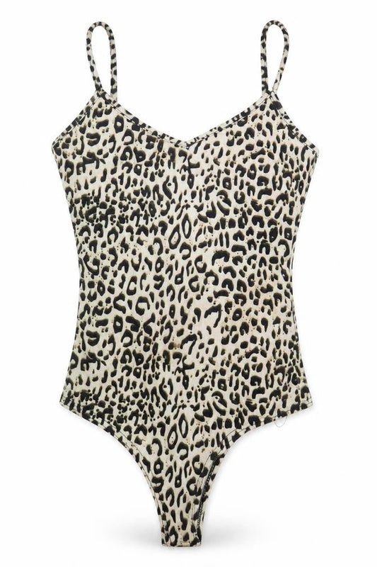 PRETTYLITTLETHING Womens Beige Animal Print Polyester Bodysuit One-Piece Size 8 Snap - Cheetah Print