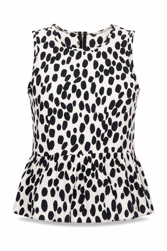 H&M Womens White Animal Print Viscose Basic Blouse Size 8 Boat Neck - Peplum