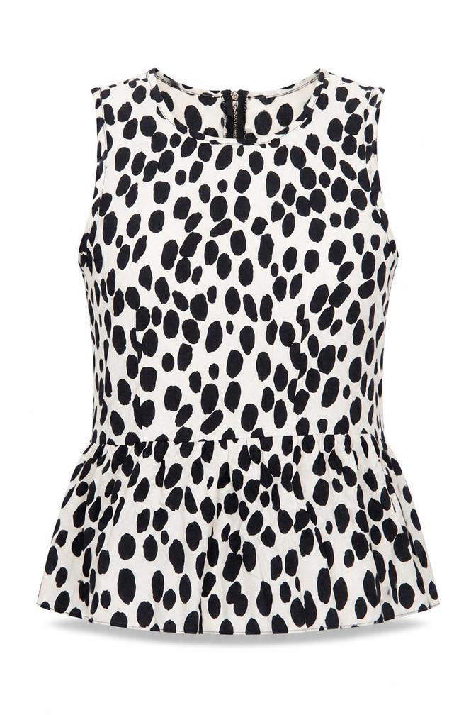 H&M Womens White Animal Print Viscose Basic Blouse Size 8 Boat Neck - Peplum