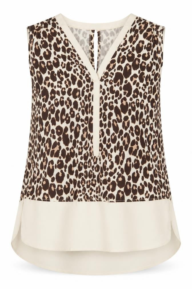 NEXT Womens Beige Animal Print Polyester Basic Blouse Size 8 V-Neck - Leopard Print