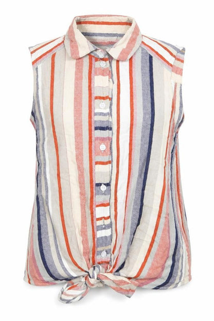 Warehouse Womens Multicoloured Striped Polyester Basic Button-Up Size 8 Collared - Tie Front