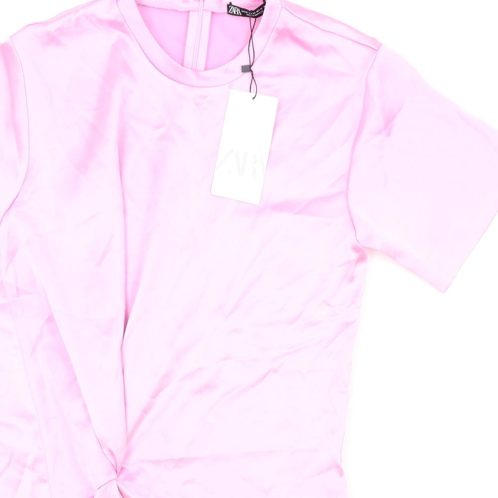 Zara Womens Pink Polyester T-Shirt Dress Size XS Round Neck Pullover