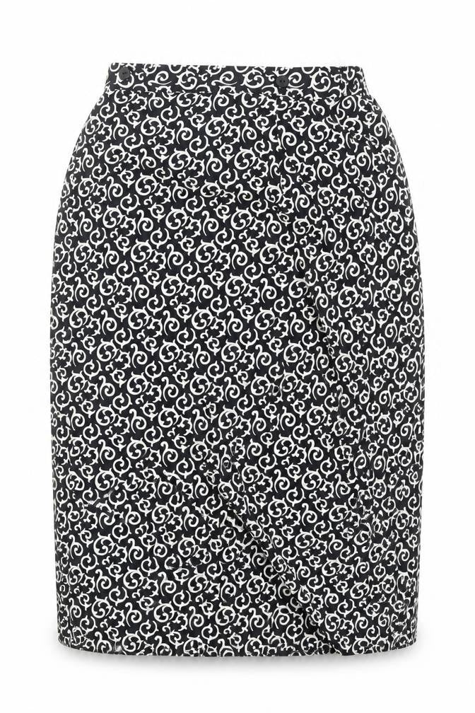 Choices Womens Black Geometric Polyester Wrap Skirt Size 10 Button