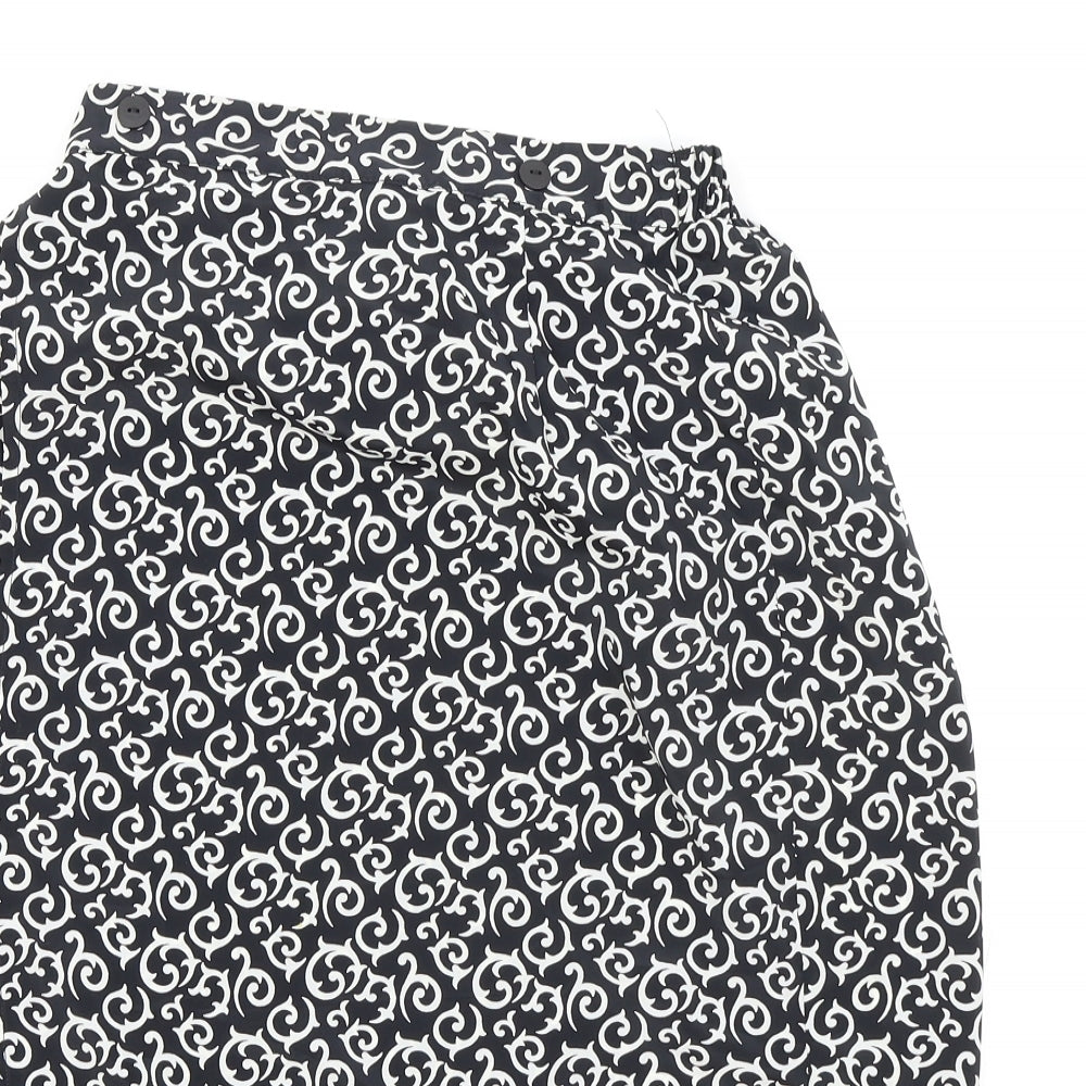 Choices Womens Black Geometric Polyester Wrap Skirt Size 10 Button