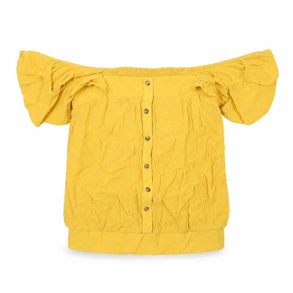 Oasis Womens Yellow Viscose Basic Blouse Size 8 Off the Shoulder