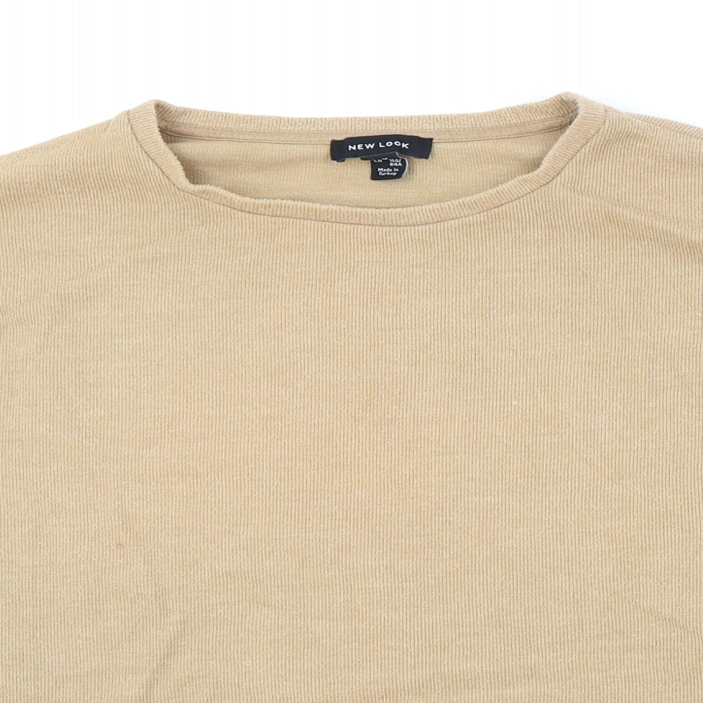 New Look Womens Beige Round Neck Cotton Pullover Jumper Size M