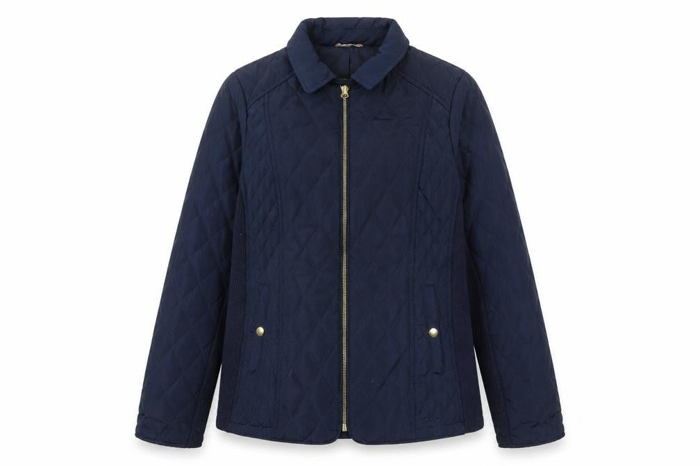 Avenue Womens Blue Quilted Coat Size 12 Zip