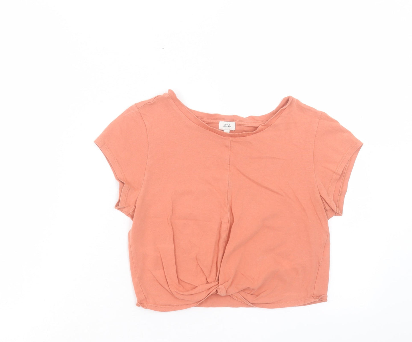 River Island Womens Orange Cotton Cropped T-Shirt Size 10 Crew Neck - Twist Front