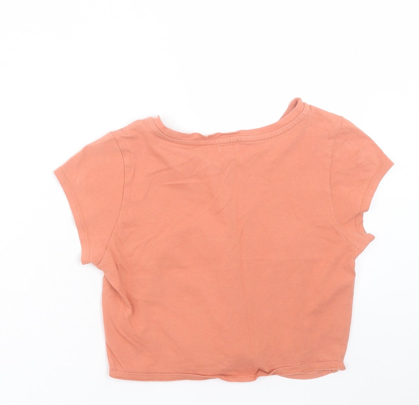 River Island Womens Orange Cotton Cropped T-Shirt Size 10 Crew Neck - Twist Front
